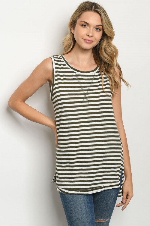 S14-9-3-T0460 OLIVE STRIPES TOP 3-2-2