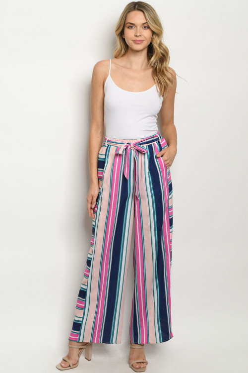 S25-3-3-P54116 NAVY FUCHSIA STRIPES PANTS 2-2-2