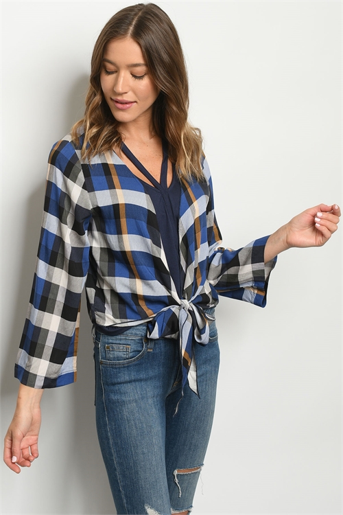 S19-12-2-T13661 NAVY CHECKERED TOP 2-1-2