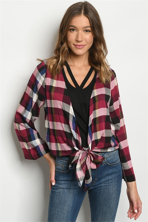 S12-12-3-T13661 WINE CHECKERED TOP 2-2-2