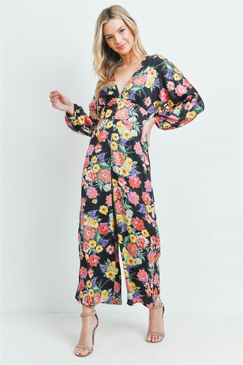 S13-11-2-J6803 BLACK MULTI FLORAL JUMPSUIT 3-2-1