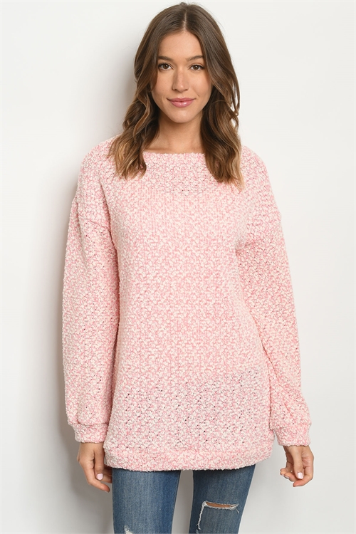 S12-9-3-SMCT1069 PINK IVORY SWEATER 2-2-2