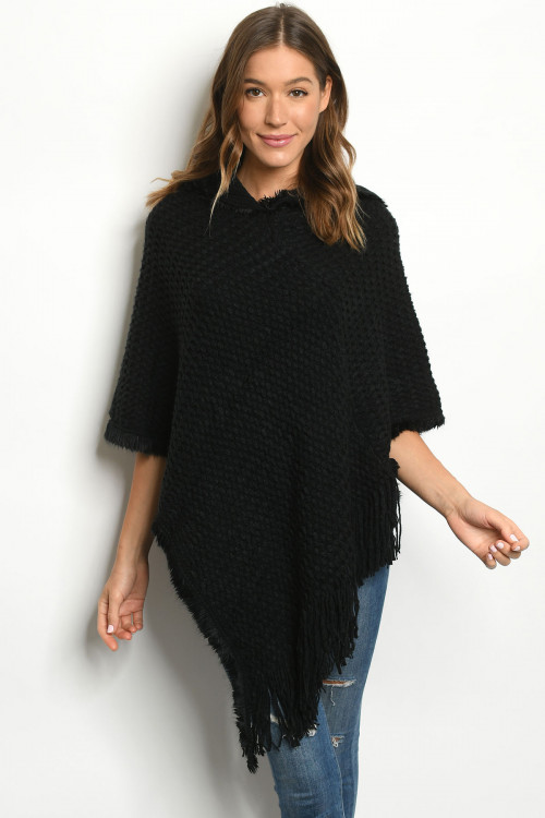 S9-15-4-P14707 BLACK FAUX FUR PONCHO / 6PCS