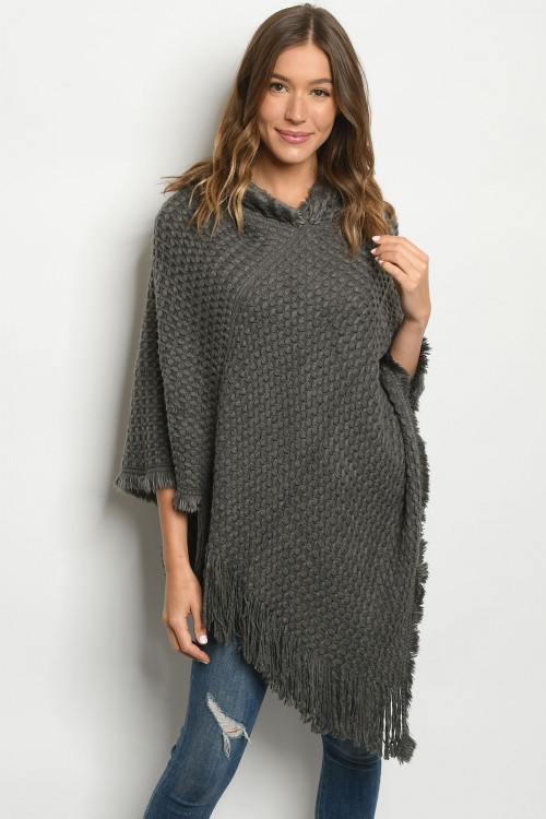 S12-9-4-P14707 GRAY FAUX FUR PONCHO / 6PCS