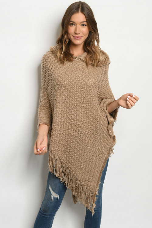 S20-10-3-P14707 TAN FAUX FUR PONCHO / 4PCS