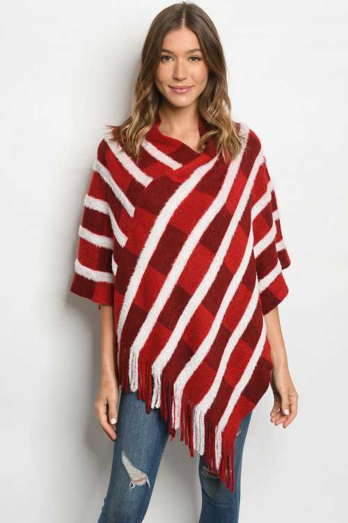 S20-10-3-P1007 RED WHITE PONCHO / 3PCS