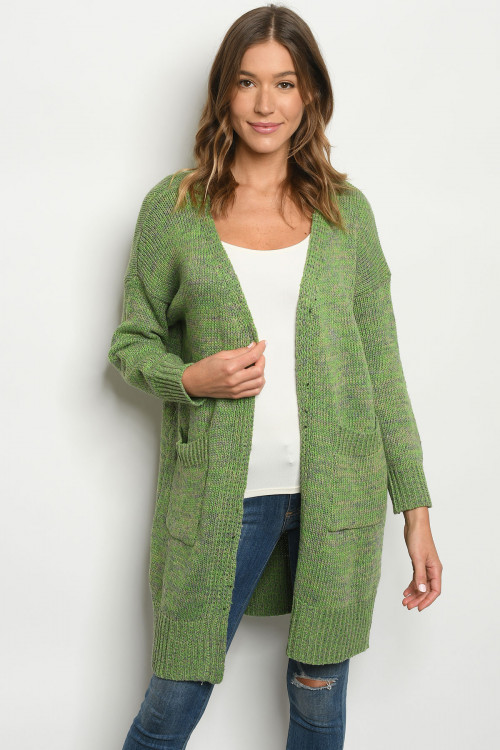 S19-9-4-C1711 GREEN CARDIGAN / 6PCS