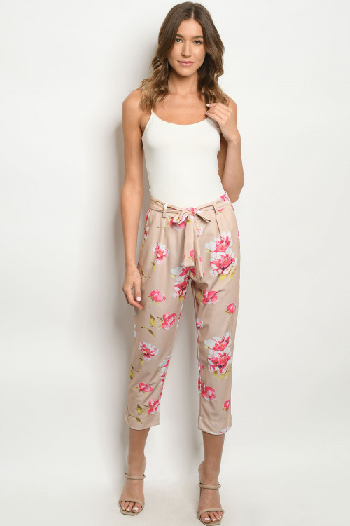 S11-20-2-P058 TAUPE FLORAL PANTS 2-2-2