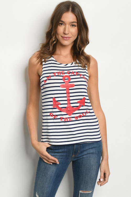 C95-B-1-T8068 WHITE STRIPES WITH ANCHOR PRINT TOP 2-2-2