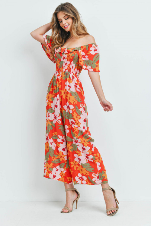 S16-3-2-J2171 ORANGE FLORAL JUMPSUIT 2-2-2