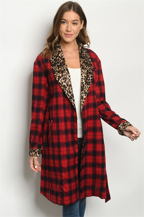 S23-5-1-J22169 RED CHECKERED ANIMAL PRINT JACKET 2-2-2