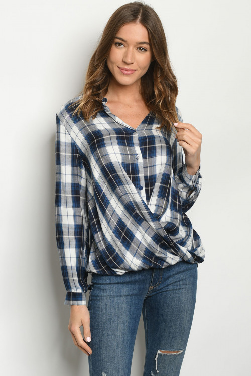 S9-2-1-T1275 BLUE CHECKERED TOP 2-2-2