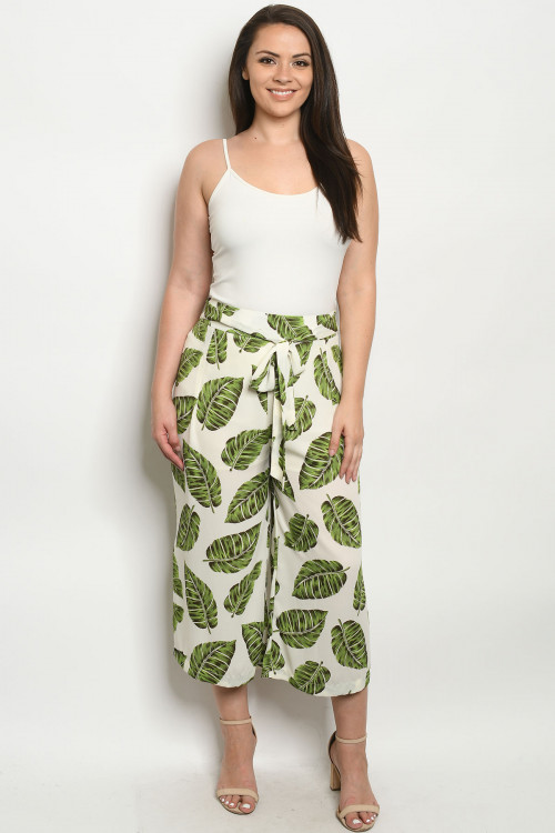 S11-3-1-P6162X IVORY LEAVES PLUS SIZE PANTS 1-2-2-1