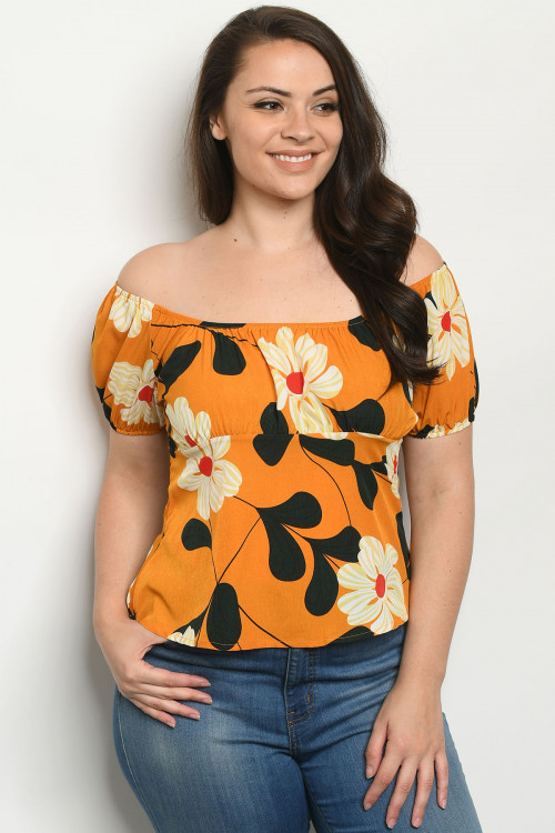 S10-19-3-T1860X MUSTARD WITH FLOWER PLUS SIZE TOP 2-2-2