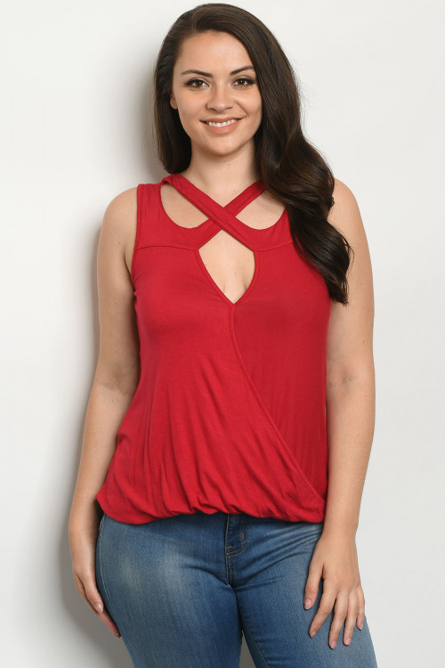 C93-A-1-T21079X RED PLUS SIZE TOP 2-1-1-1