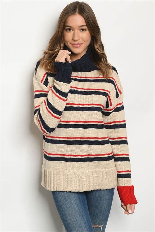 S11-1-1-S11121 TAUPE NAVY STRIPES SWEATER 3-3