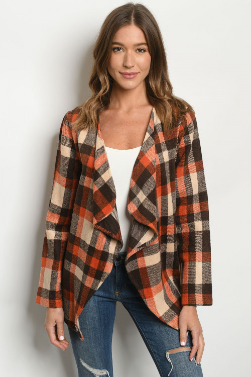 S10-7-1-C11379 BROWN CHECKERED CARDIGAN 2-2-2