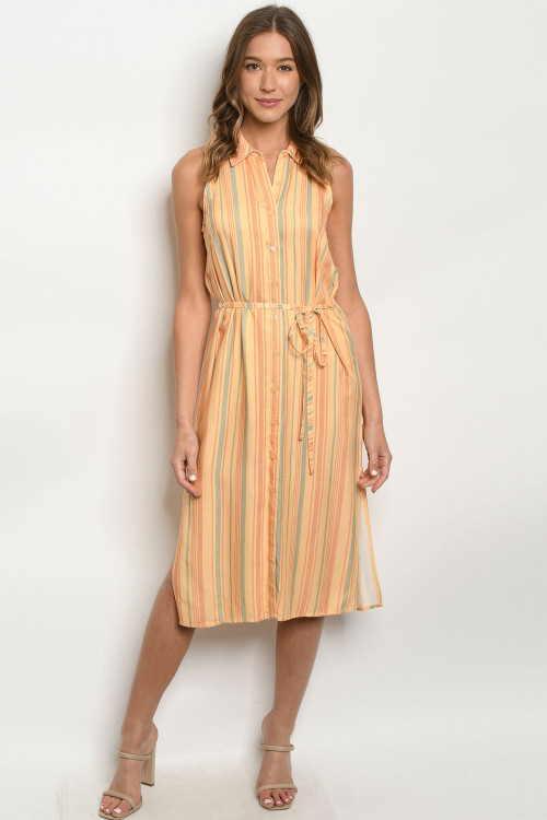 S23-8-3-D66343 LIGHT ORANGE STRIPES DRESS 2-2-2