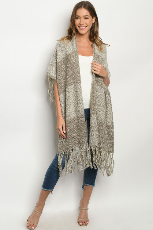 S13-1-1-P14030 TAUPE PONCHO / 6PCS