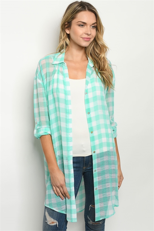 S20-9-3-T7115 MINT CHECKERED CARDIGAN 4-3