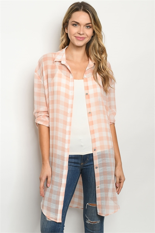 S11-3-3-T7115 BLUSH CHECKERED CARDIGAN 3-3