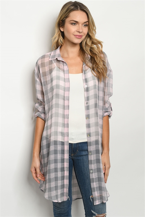 S12-1-3-T7115 PINK CHECKERED CARDIGAN 3-3