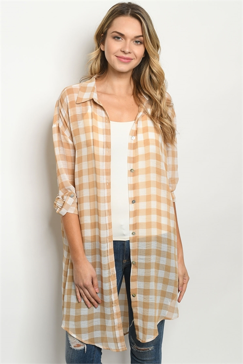 S11-3-3-T7115 TAUPE CHECKERED CARDIGAN 3-3