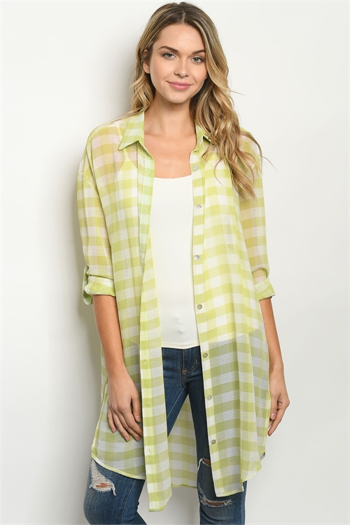 S11-3-3-T7115 LIME CHECKERED CARDIGAN 3-3