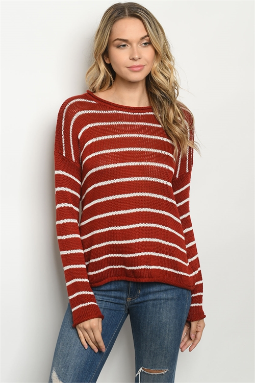 S12-5-2-T0314 RUST IVORY STRIPES TOP 4-2