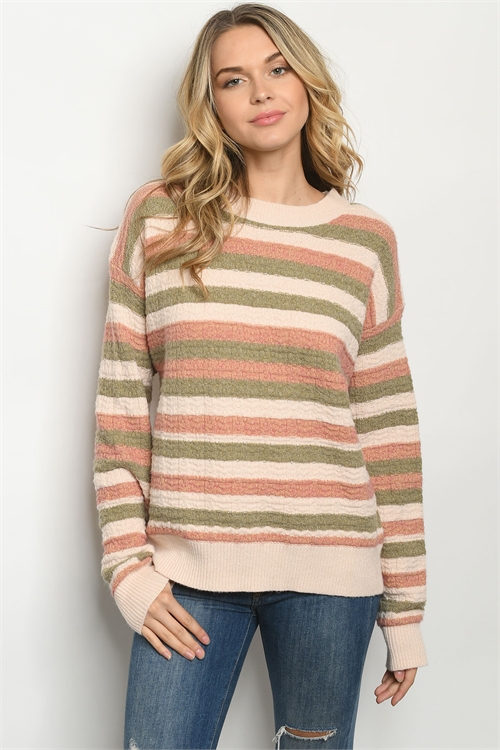 S9-5-2-S90199 GREEN STRIPES SWEATER 3-2-1