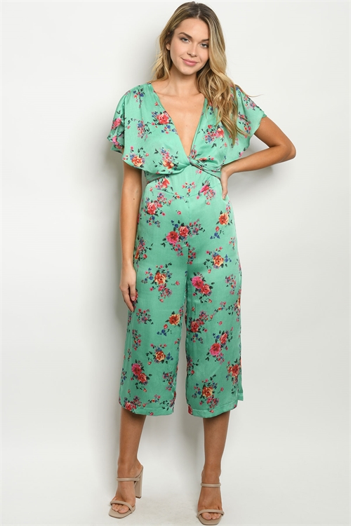 S13-6-2-J90495 GREEN FLORAL JUMPSUIT 2-2-2