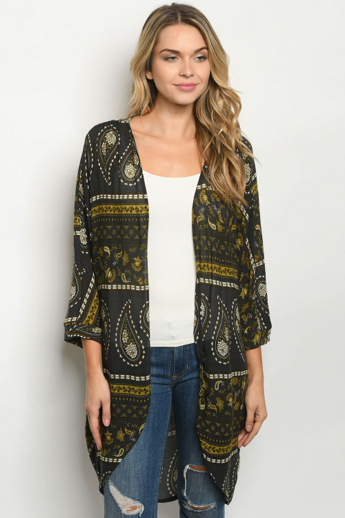 S2-10-2-C8344 CHARCOAL PAISLEY PRINT KIMONO 3-3