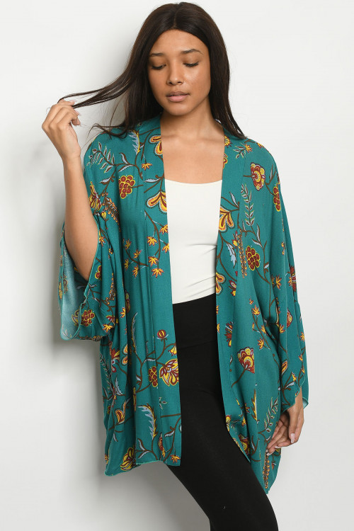 C19-A-1-C1359 TEAL PRINT CARDIGAN / 3PCS