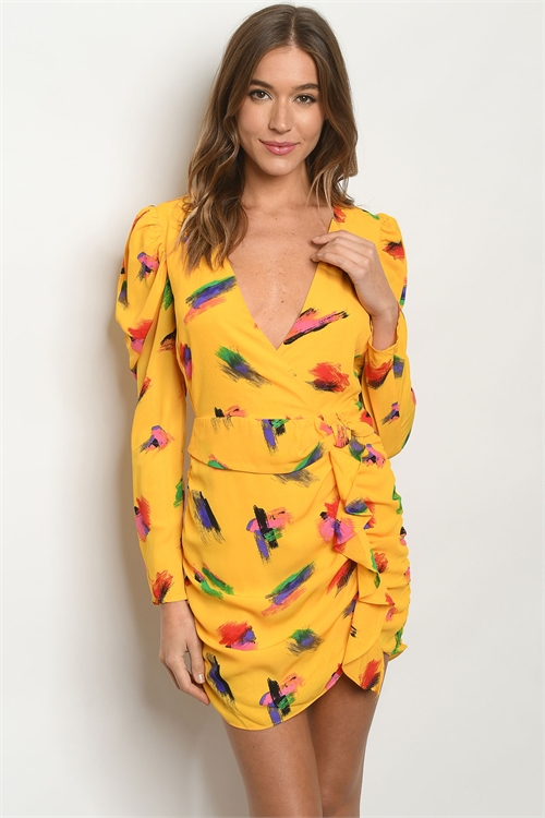 S15-6-1-D3280 YELLOW MULTI PRINT DRESS 3-2-1