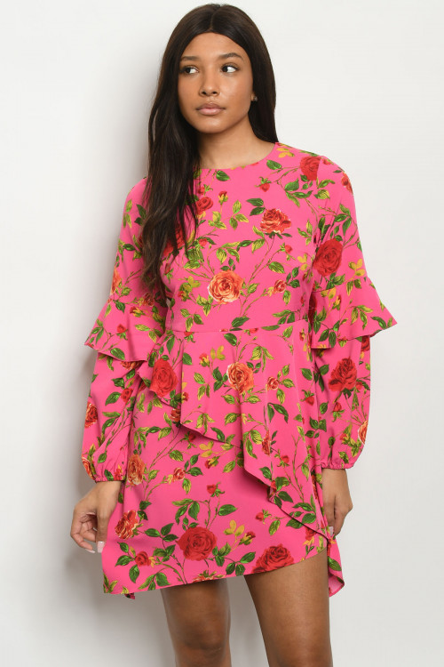 S20-12-3-D3244 FUCHIA ROSES PRINT DRESS 3-2-1