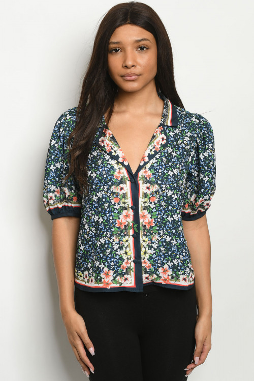 S19-8-2-T5202 NAVY FLORAL TOP 2-2-2