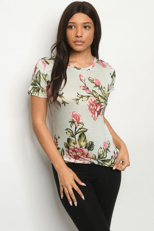 S21-8-2-T6358 SAGE WITH FLOWER PRINT TOP 1-2-2-1