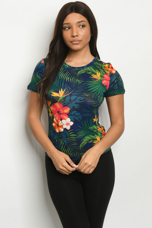 S22-10-1-T6358 NAVY FLORAL TOP 1-2-2-1