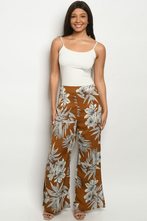 S11-18-3-P172 CAMEL WITH FLOWER PRINT PANTS 2-2-2