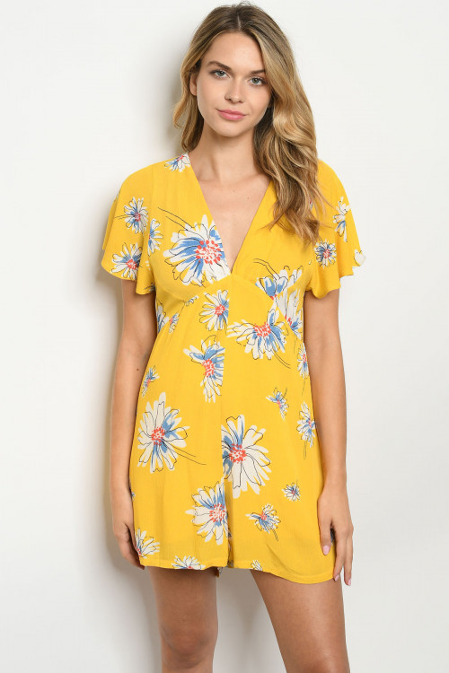S17-10-3-R40666 YELLOW FLORAL ROMPER 1-1-1