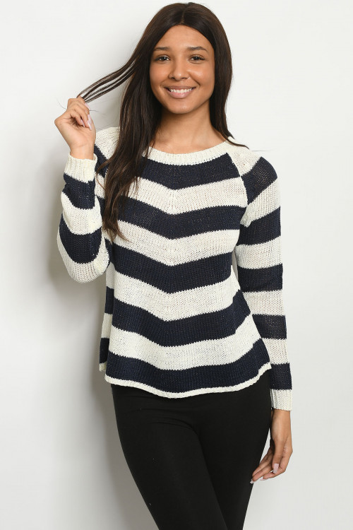 S22-13-2-S2360 IVORY NAVY STRIPES SWEATER 3-3