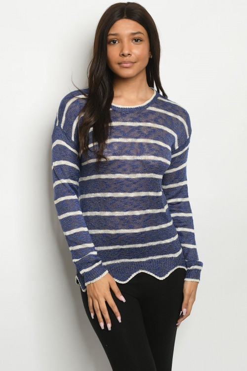 S15-5-2-S2381 BLUE IVORY STRIPES SWEATER 3-3