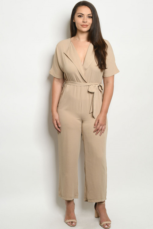 S14-8-3-J38780X TAN PLUS SIZE JUMPSUIT 2-2-2