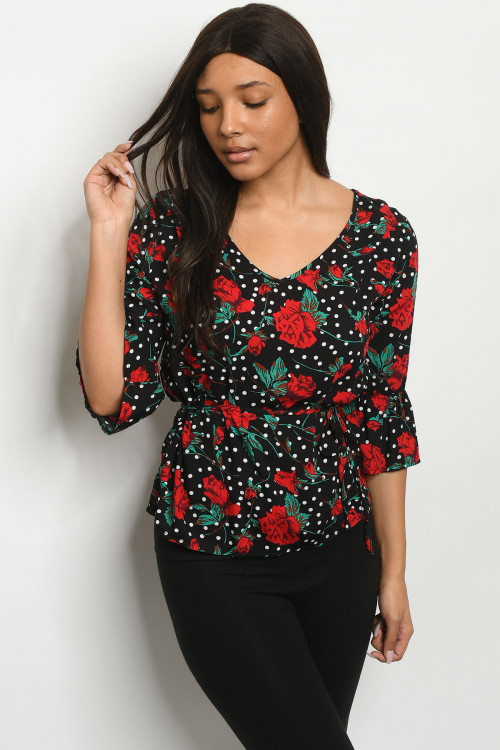 S19-7-2-T2685 BLACK WITH FLOWERS TOP 2-2-2