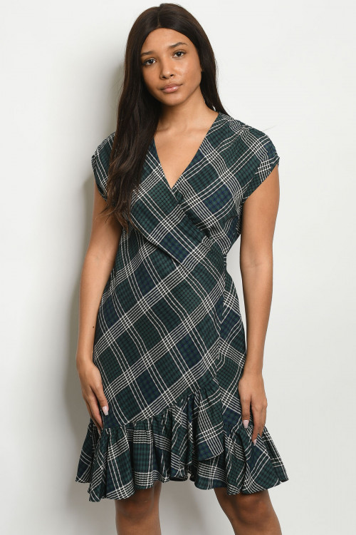 S24-8-2-D2045 GREEN CHECKERED DRESS 3-2-2