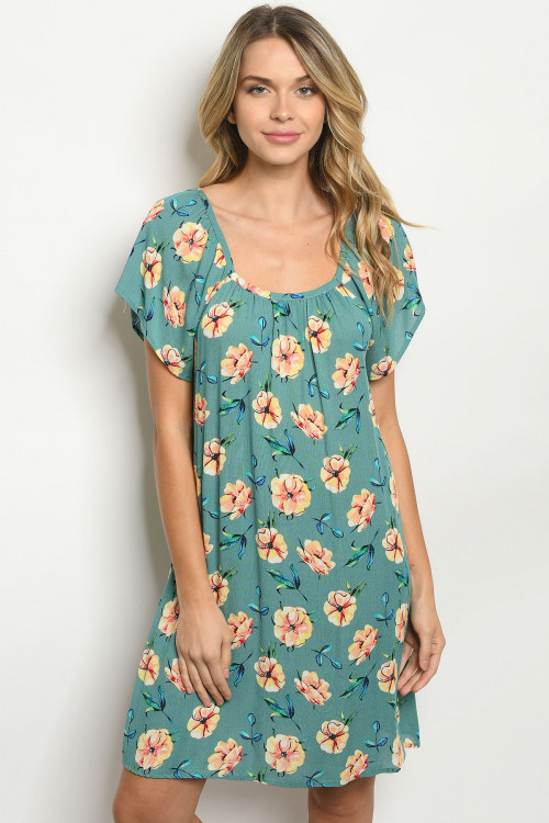 C17-A-1-D50785 GREEN FLORAL DRESS 2-2-2