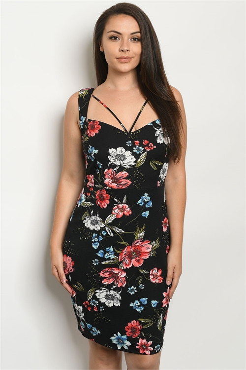 S2-6-3-D6538X BLACK FLORAL PLUS SIZE DRESS 2-2-2