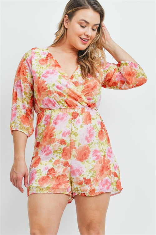 C46-A-2-R2332X IVORY PEACH FLORAL PLUS SIZE ROMPER 2-2-2