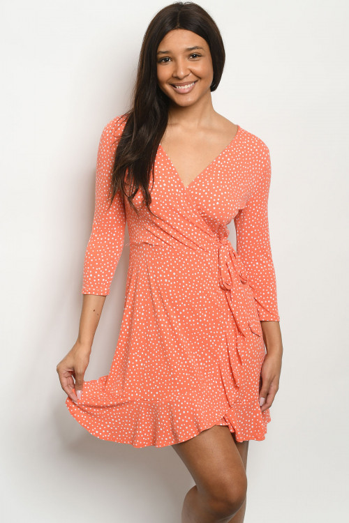 C6-A-1-D15705 PEACH WHITE POLKA DOTS DRESS 2-2-2