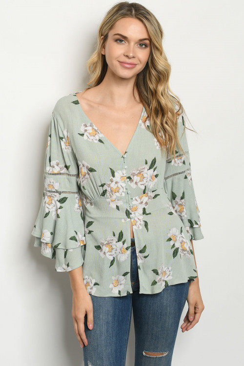 S23-11-1-T1080 SAGE FLORAL TOP 2-2-2